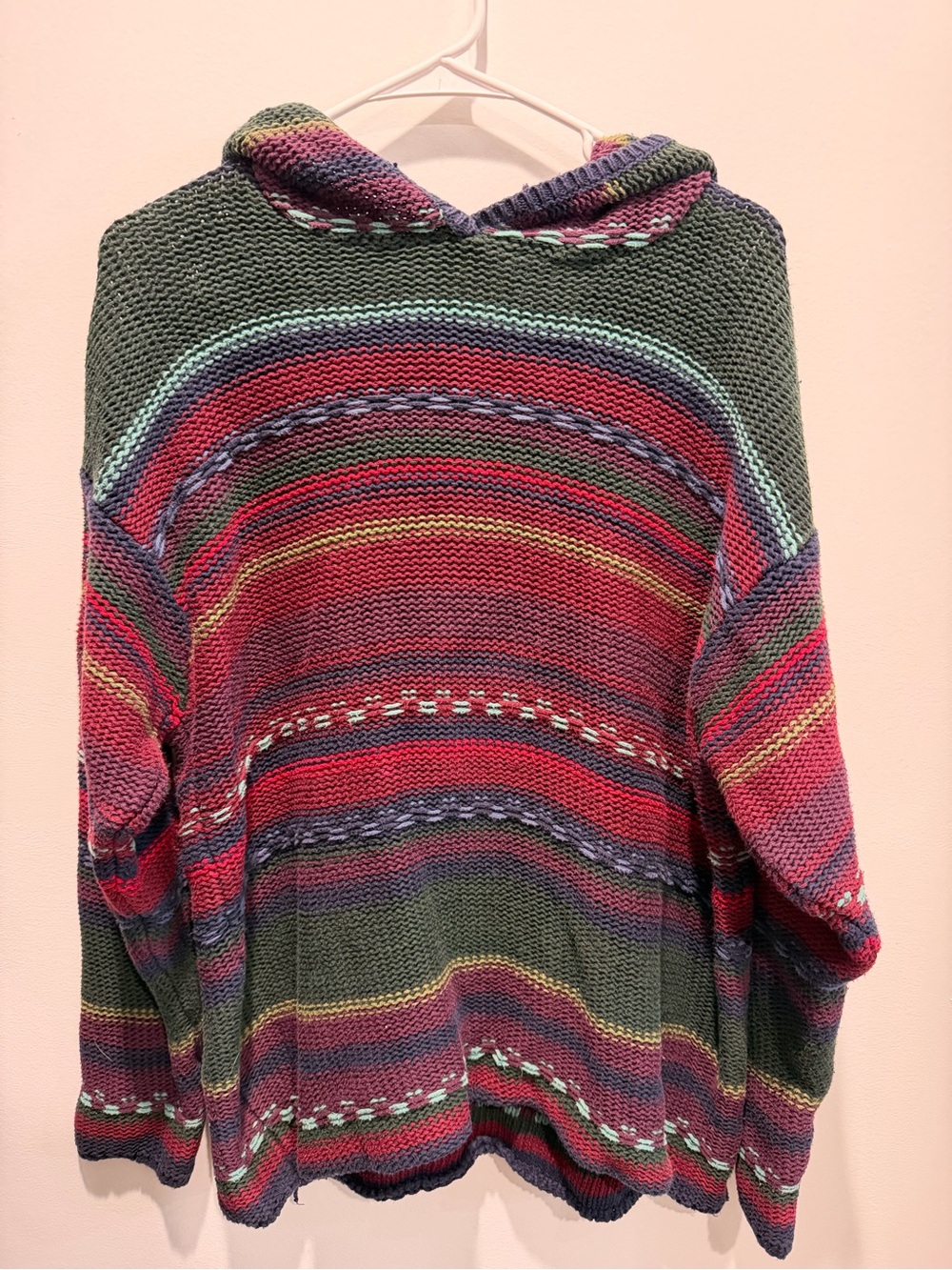 Vintage 90s grunge granola Striped Hooded Knit Sweater
